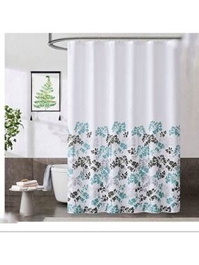 NEW-MODERN Floral Pattern Fabric Shower Curtain Washable, Water Resistant 70x84